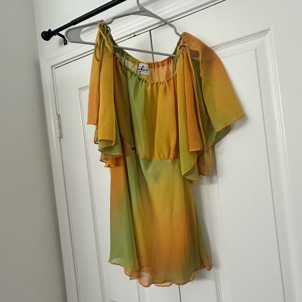 Yellow and Green Off-Shoulder Top